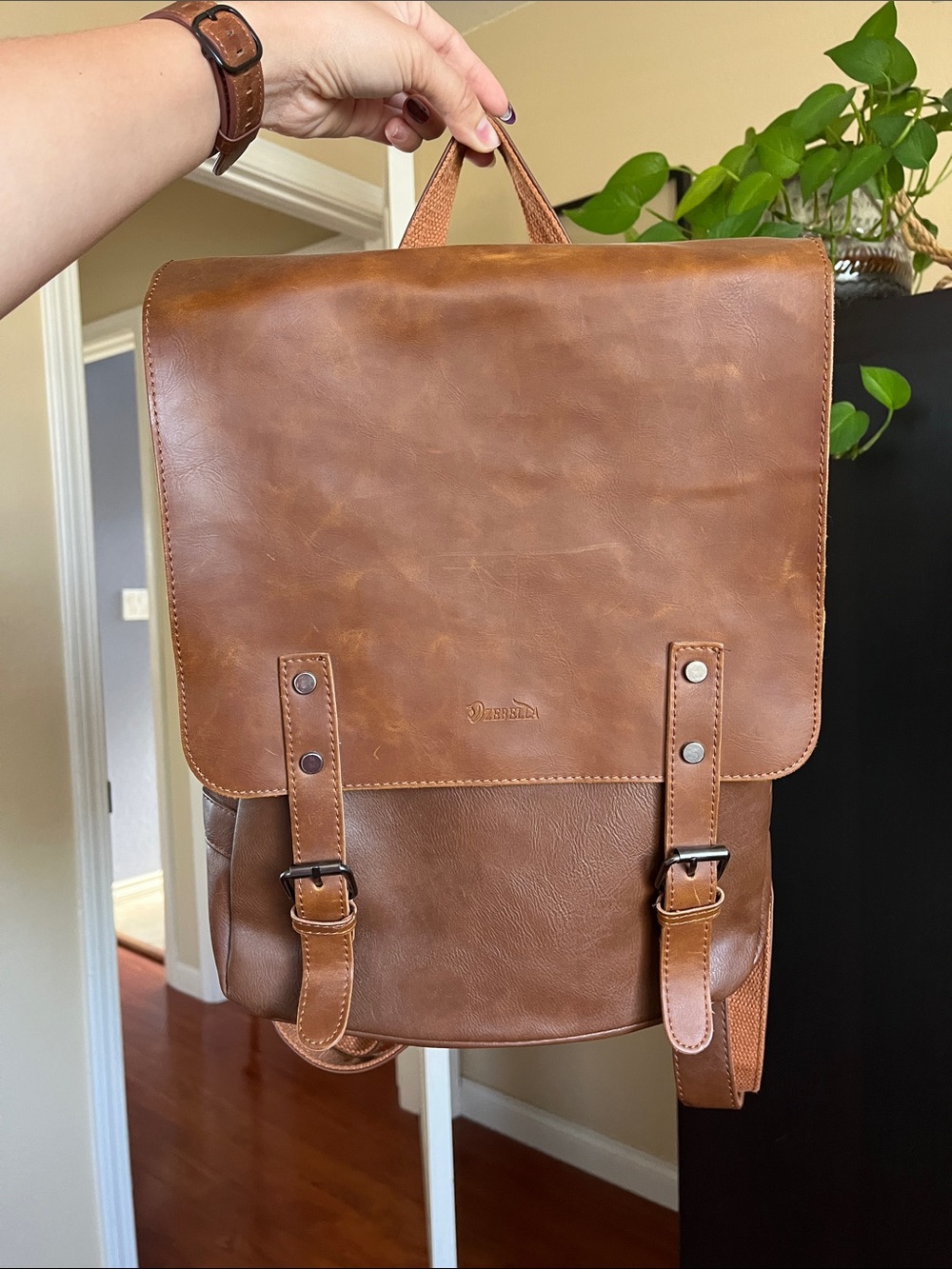 Classic Brown Faux Leather Backpack